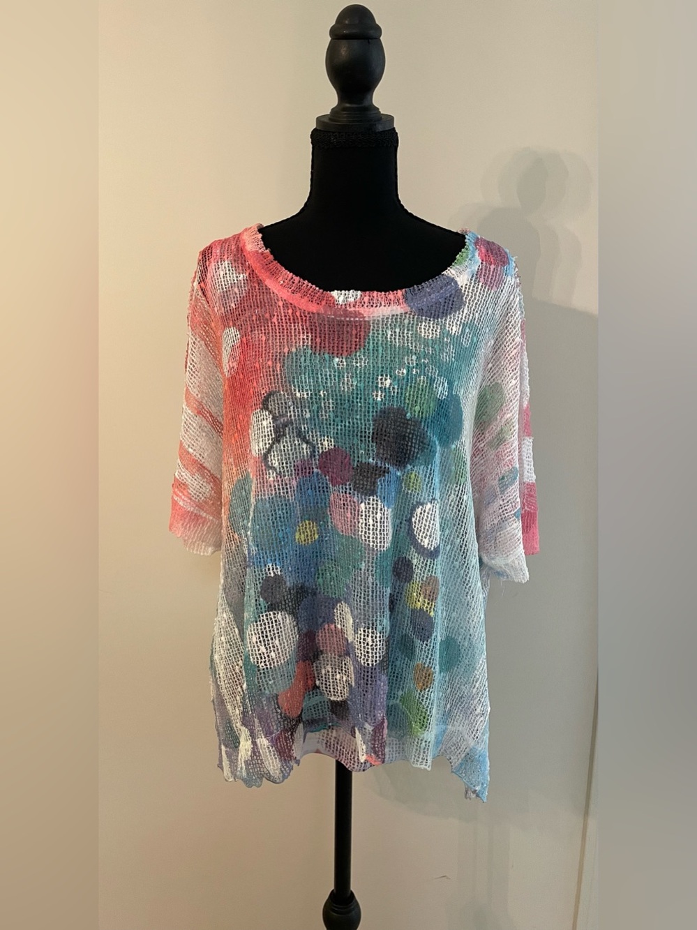 Impulse California Sheer Beachy Watercolor Mesh Top with Attached Tank M